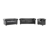Vente-unique - Sofá 3 plazas + Sofá 2 plazas+ Sillón Chesterfield - Terciopelo - Gris Antracita
