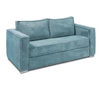 Vente-unique - Sofá Cama 4 plazas Loreto - Terciopelo - Azul Turquesa