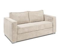 Vente-unique-Sofá Cama de 3 plazas con Apertura Italiana de Pana Beige - Somier de láminas Anchas de 140 cm - Colchón de 14 cm Loreto