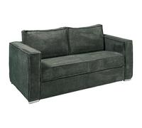 Vente-unique-Sofá Cama de 3 plazas con Apertura Italiana de Pana Verde Pino - Cama de 140 cm - Colchón de 18 cm Loreto