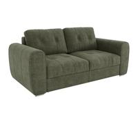 Vente-unique-Sofá Cama de 3 plazas con Convertible de Apertura rápida de Tela Verde - 140 cm de Ancho de Cama - Colchón con Memoria de Forma de 22 cm BOLIPO
