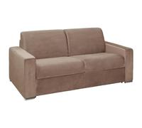 Vente-unique-Sofá Cama de 3 plazas Tipo Italiano de Terciopelo CALITO - Beige - Cama de 140 cm - Colchón de 14 cm