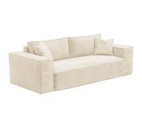 Vente-unique-Sofá Cama de 3 plazas Tipo Italiano de Terciopelo de canalé Beige Amelia - Cama de 140 cm - Colchón de 14 cm con Memoria de Forme