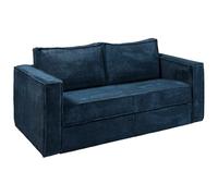Vente-unique-Sofá Cama de 4 plazas con Apertura Italiana de Pana Azul - Cama de 160 cm - Colchón de 14 cm Loreto