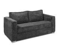 Vente-unique-Sofá Cama de 4 plazas con Apertura Italiana de Pana Gris Antracita - Cama 160 cm - Colchón de 18 cm Loreto