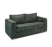 Vente-unique-Sofá Cama de 4 plazas con Apertura Italiana de Pana Verde Abeto - Somier de láminas Anchas de 160 cm - Colchón de 14 cm Loreto