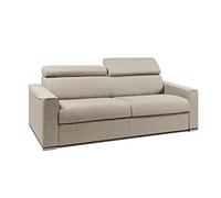 Vente-unique-Sofá Cama de 4 plazas de Tela de Apertura rápida Vizir - Beige - Somier de láminas de 160 cm - Colchón de 22 cm con Memoria de Forma