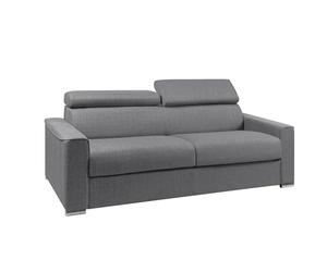 Vente-unique-Sofá Cama de 4 plazas de Tela de Apertura rápida Vizir - Gris - Somier de láminas de 160 cm - Colchón de 22 cm con Memoria de Forma