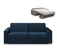Vente-unique-Sofá Cama de 4 plazas Tipo Italiano de Terciopelo CALITO - Azul Noche - Cama de 160 cm - Colchón de 18 cm