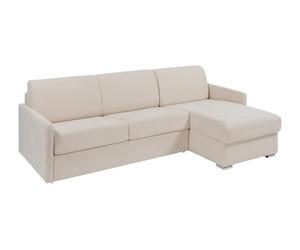 Vente-unique-Sofá Cama esquinero, de Estilo Italiano y Reversible de Tela Beige - Cama de 140 cm con Lamas Anchas - ColchÛn con Memoria de Forma de 22 cm - CALIFE