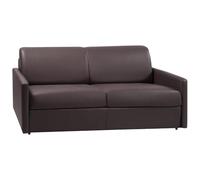 Vente-unique-Sofá Cama Italiano 4 plazas Piel sintética CALIFE - Marrón - Cama 160 cm - Colchón con Memoria de Forma 22 cm