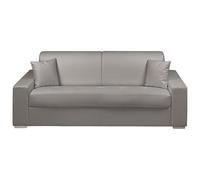 Vente-unique-Sofá Cama Italiano 4 plazas Piel sintética EMIR - Gris - Cama 160 cm - Colchón 14 cm