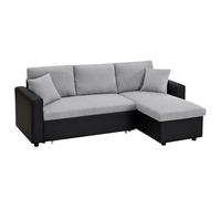 Vente-unique-Sofá Cama rinconera Reversible de Tela y Piel sintética GAZUR - Negro y Gris