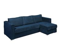 Vente-unique-Sofá Cama rinconero con Apertura Italiana y Reversible de Pana Azul Noche - Cama de 160 cm - Colchón de 18 cm Loreto