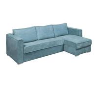 Vente-unique-Sofá Cama rinconero con Apertura Italiana y Reversible de Pana Color Azul Turquesa - Cama de 160 cm - Colchón con Memoria de Forma de 22 cm Loreto