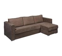 Vente-unique-Sofá Cama rinconero con Apertura Italiana y Reversible de Pana marrón - Cama de 140 cm - Colchón 18 cm Loreto