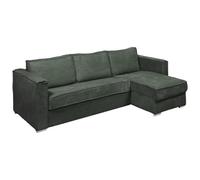 Vente-unique-Sofá Cama rinconero con Apertura Italiana y Reversible de Pana Verde - Cama de 160 cm - Colchón de 18 cm Loreto