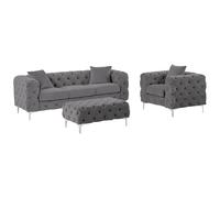 Vente-unique -Sofá Chesterfield de 3 plazas, sillón Chesterfield y taburete Chesterfield - Terciopelo - Antracita - Edwina