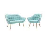 Vente-unique Sofá de 2 plazas y Sillón de Tela Verde Agua Caserta