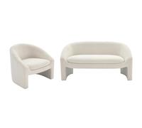Vente-unique - Sofá de 2 plazas y sillón en tejido tela de rizo blanco OSSANA