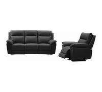 Vente-unique-Sofá de 3+1 plazas Relax de Piel de búfalo PAKITA - Negro