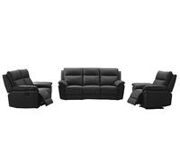 Vente-unique-Sofá de 3+2+1 plazas Relax de Piel de búfalo PAKITA - Negro