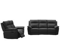Vente-unique-Sofá de 3+2 plazas Relax de Piel de búfalo PAKITA - Negro