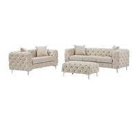 Vente-unique-Sofá de 3 plazas, 2 plazas y puf chÈster de Terciopelo Beige Edwina