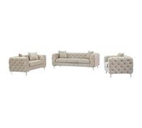 Vente-unique-Sofá de 3 plazas, 2 plazas y Sillón chÈster de Terciopelo Beige Edwina