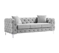 Vente-unique-Sofá de 3 plazas Chesterfield de Terciopelo Gris Claro Edwina