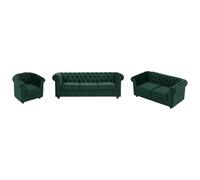 Vente-unique - Sofá de 3 plazas + sofá de 2 plazas + sillón Chesterfield - Terciopelo - Verde