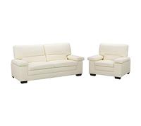 Vente-unique-Sofá de 3 plazas y sillón de Piel de búfalo Marfil Mimas II
