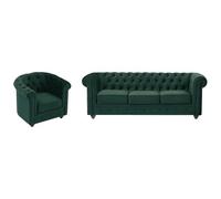 Vente-unique - Sofá de 3 plazas y sillón de terciopelo verde CHESTERFIELD