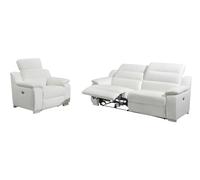 Vente-unique-Sofá de 3 plazas y Sillón Relax elÈctrico de Piel Arena III - Marfil