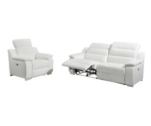 Vente-unique-Sofá de 3 plazas y Sillón Relax elÈctrico de Piel Arena III - Marfil