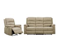 Vente-unique-Sofá de 3 plazas y sillón Relax eléctrico de Tela Topo NEVERS