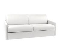 Vente-unique - Sofá de 4 plazas extensible Express, piel sintética, color blanco, con asiento de espuma viscoelástica - Superficie de descanso de 160 cm - Colchón Calife de 18 cm