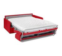 Vente-unique - Sofá de 4 plazas extensible Express, piel sintética, color rojo, con asiento de espuma viscoelástica - Superficie de descanso de 160 cm - Colchón Calife de 14 cm