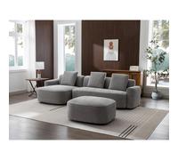 Vente-unique - Sofá de esquina izquierda con puf de tela texturizada en color gris POMIANGO Gray