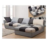 Vente-unique - Sofá esquinero convertible en tejido Romane - Gris - Ángulo recto
