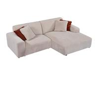 Vente-unique-Sofá esquinero Derecho de Terciopelo Acanalado Beige TIRONO de Maison Céphy