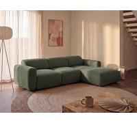 Vente-unique - Sofá esquinero grande modular derecho de tela verde Pogni de Maison Céphy