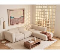 Vente-unique - Sofá esquinero modular grande con respaldo, otomana de tela, color beige POGNI de Maison Céphy