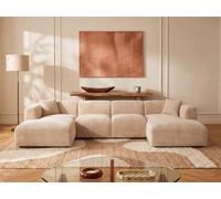 Vente-unique - Sofá esquinero panorámico grande modular de pana, costillas finas, beige, Pogni de Maison Céphy