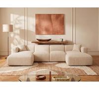 Vente-unique - Sofá esquinero panorámico grande modular de tela beige Pogni de Maison Céphy