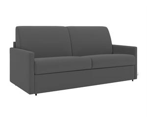 Vente-unique - Sofá extensible de 3 plazas Express, de tela gris, con asiento de espuma viscoelástica, superficie de descanso de 140 cm, colchón de 18 cm, Calife