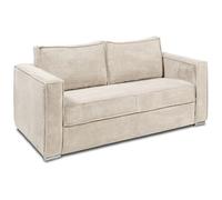 Vente-unique - Sofá extensible de 4 plazas Express, de pana beige con asiento de espuma viscoelástica - Superficie de descanso con listones anchos de 160 cm - Colchón de 14 cm Loreto