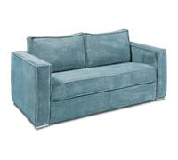 Vente-unique - Sofá extensible de 4 plazas Express, pana, azul turquesa, con asiento de espuma viscoelástica - Superficie de descanso con listones anchos de 160 cm - Colchón Loreto de 18 cm