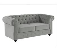 Vente-unique - Sofá Fijo 2 plazas Chesterfield - Terciopelo - Gris Claro