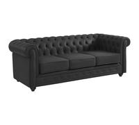 Vente-unique - Sofá Fijo 3 plazas Chesterfield - Piel - Negro